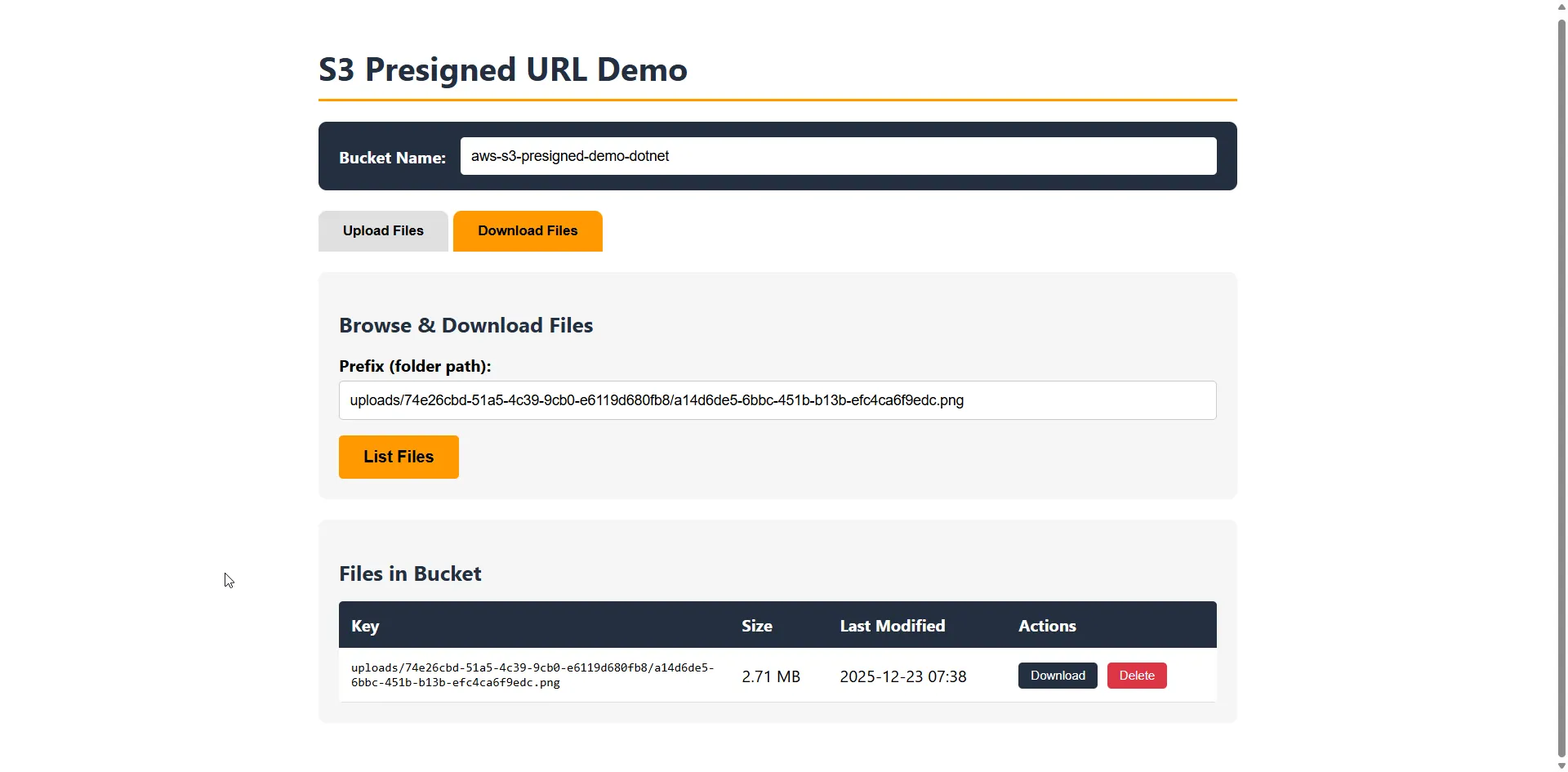 Generated presigned download URL ready to use Blazor Download URL Generated