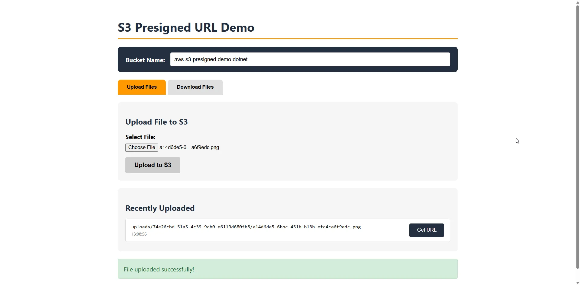 Successful file upload to S3 Blazor Upload Success