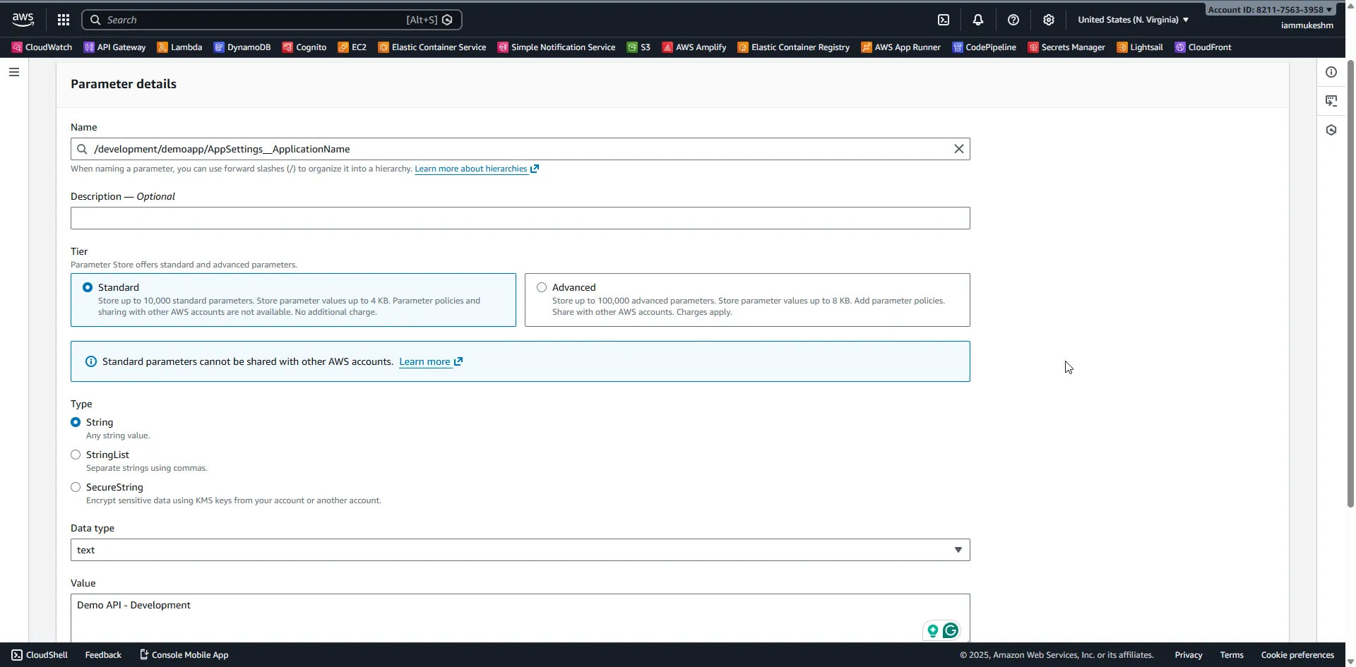 Creating a String Parameter Create Parameter