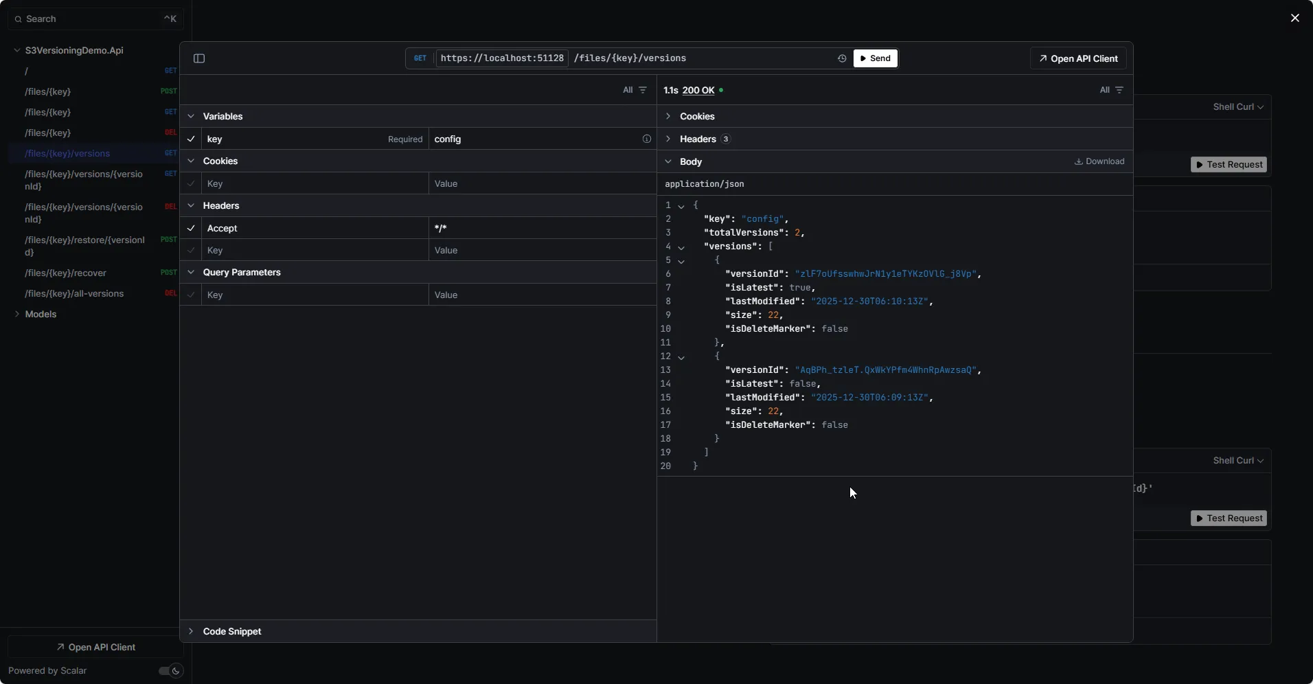 List versions response in Scalar List versions response in Scalar