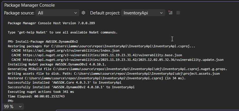 NuGet install AWSSDK.DynamoDBv2 NuGet install AWSSDK.DynamoDBv2