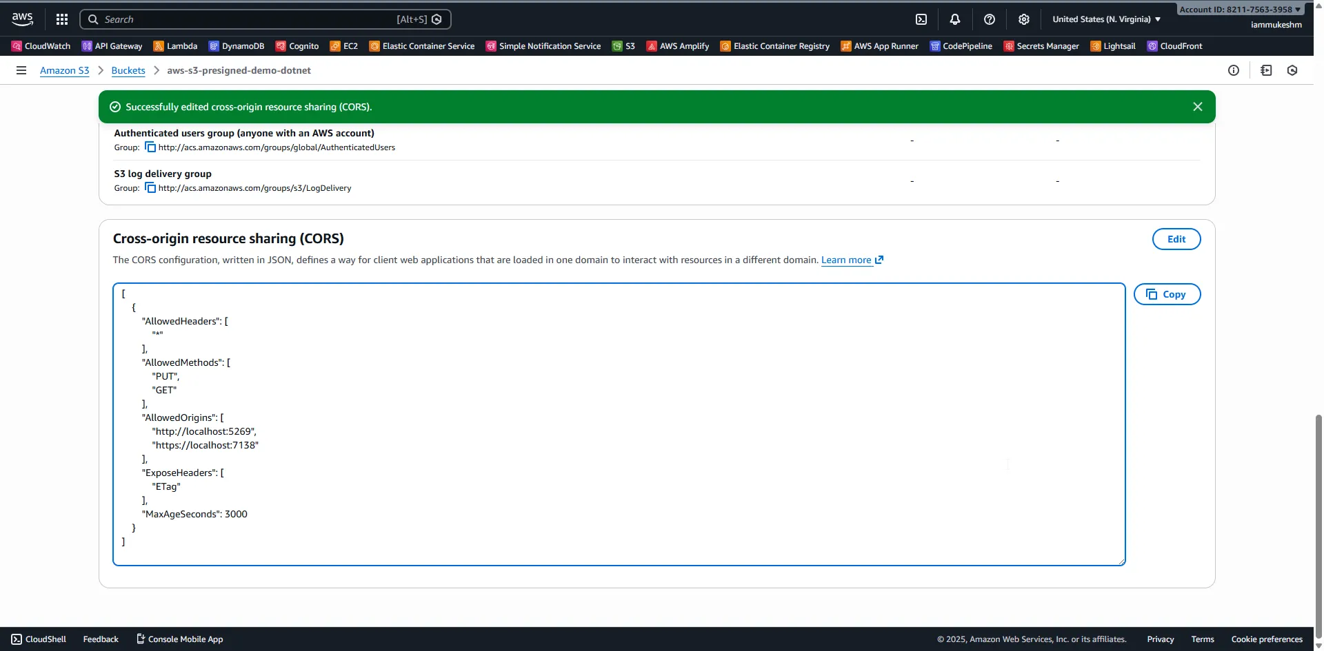 Configuring CORS on your S3 bucket S3 CORS Configuration