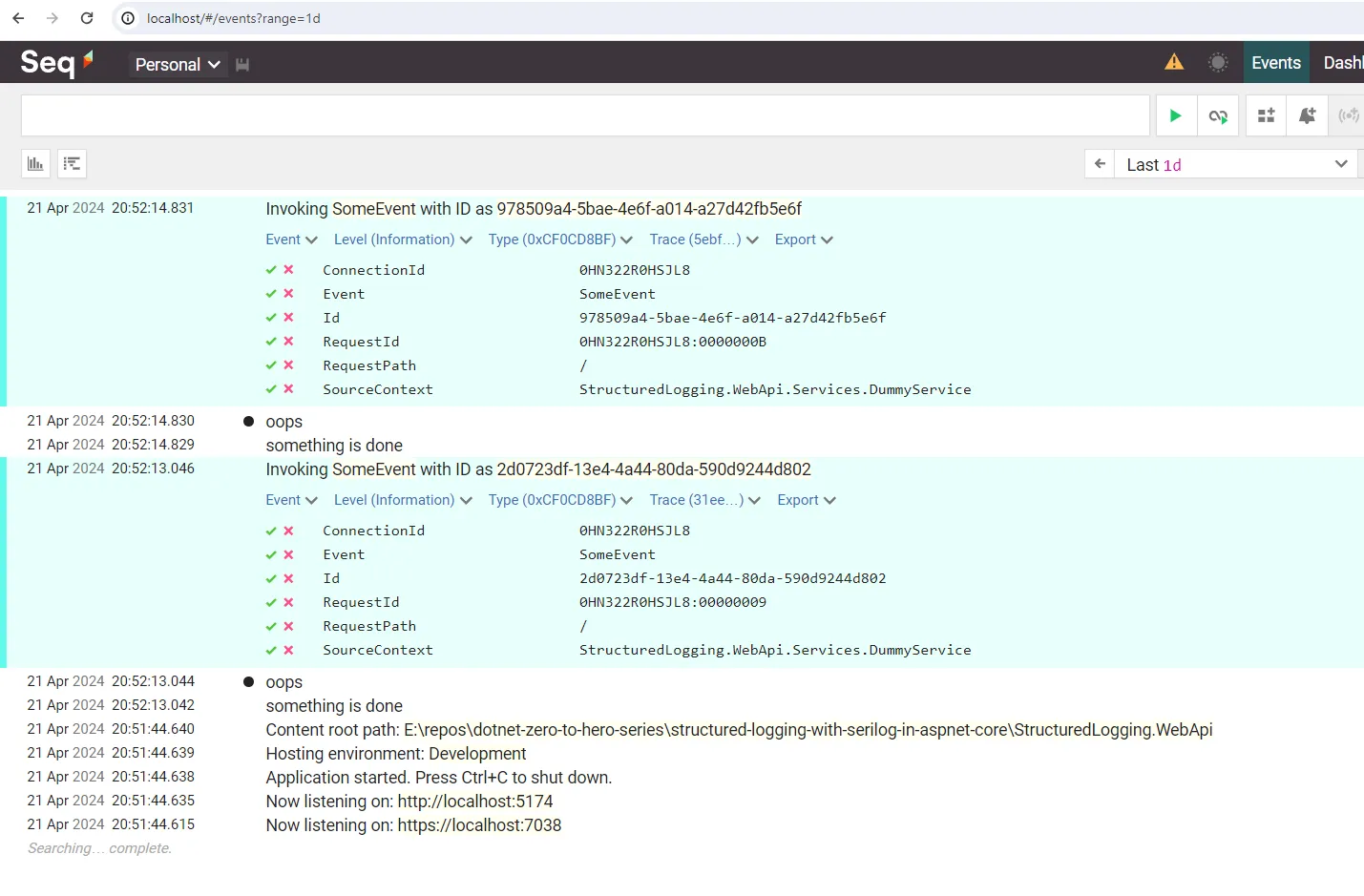 logging to seq with serilog