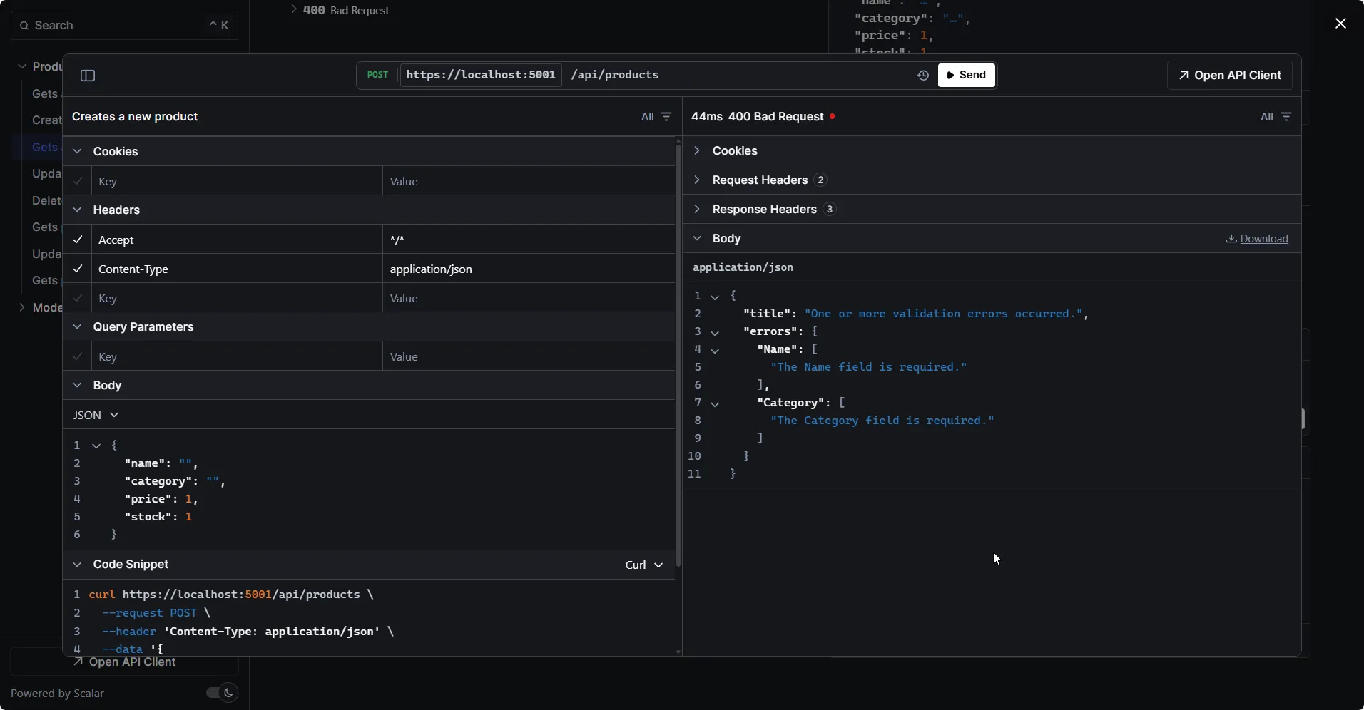Validation Error Response Validation error response in Scalar